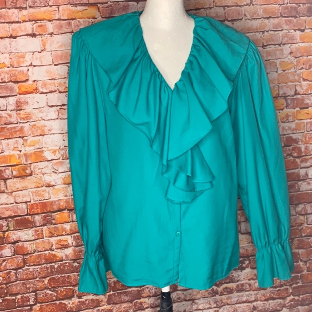 Vintage Worthington Teal Poet’s Blouse - Picture 3 of 11
